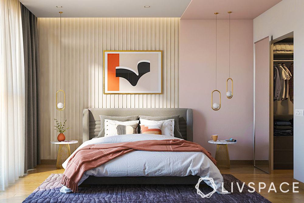 two-colour-combination-for-bedroom-walls-pink-and-white-fluted-panels